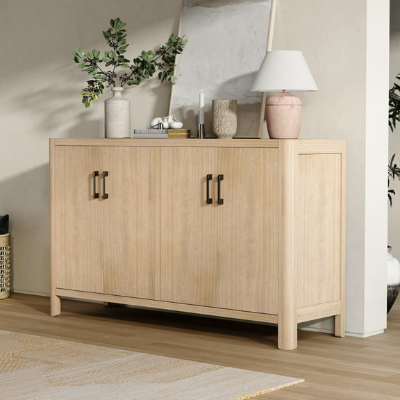 Christopher Knight Home Sideboard Buffet Cabinet with Solid Wood Legs, 4-Door Accent Cabinet, Natural