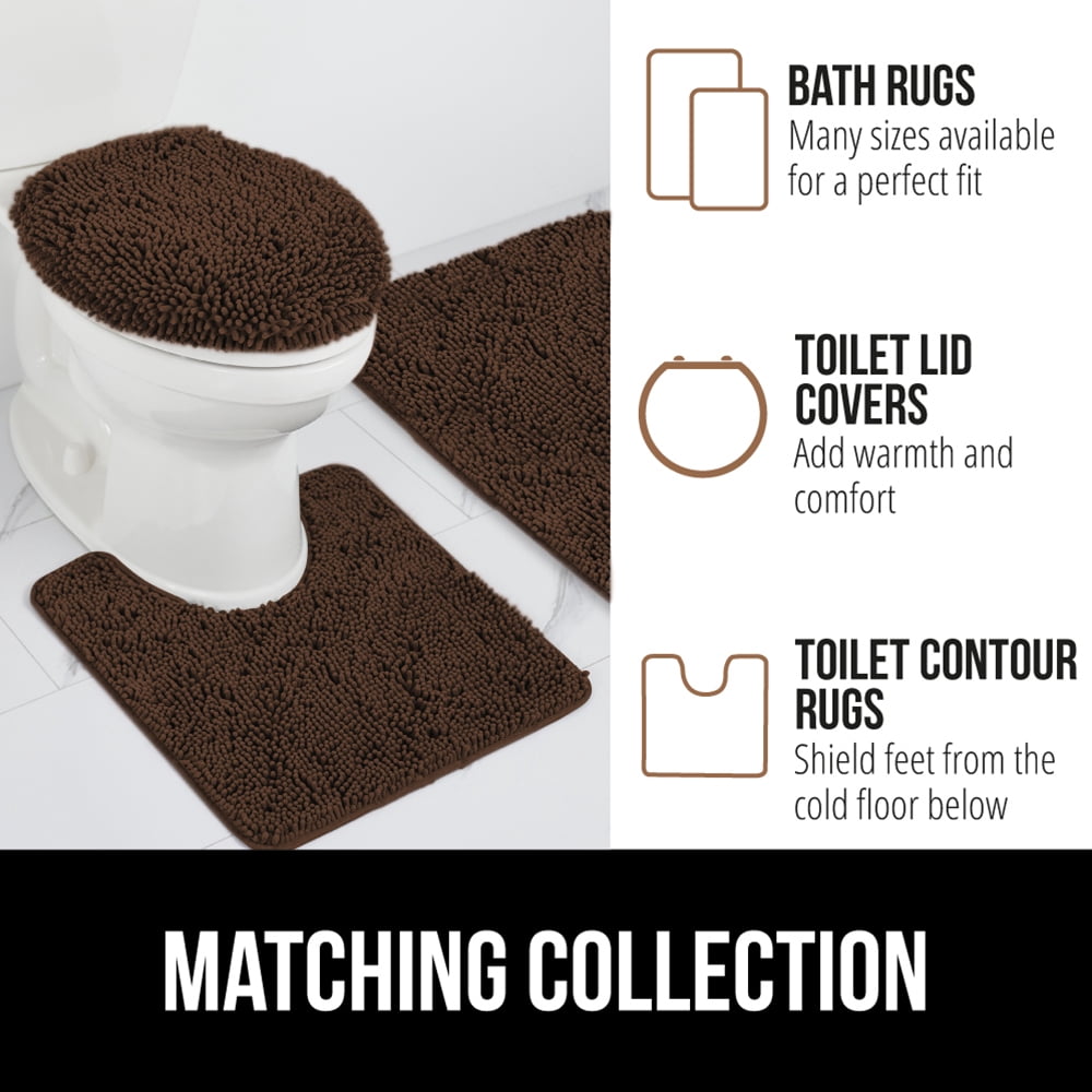 GORILLA GRIP Chenille Bath Rug 24x17, Rubber Backing Quick Dry Washable Microfiber Mats, Brown