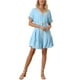 thumbnail image 1 of Vestido de verano M azul claro con escote en V, mangas cortas de encaje y cintura atada para mujer Chic Inspire, 1 of 6