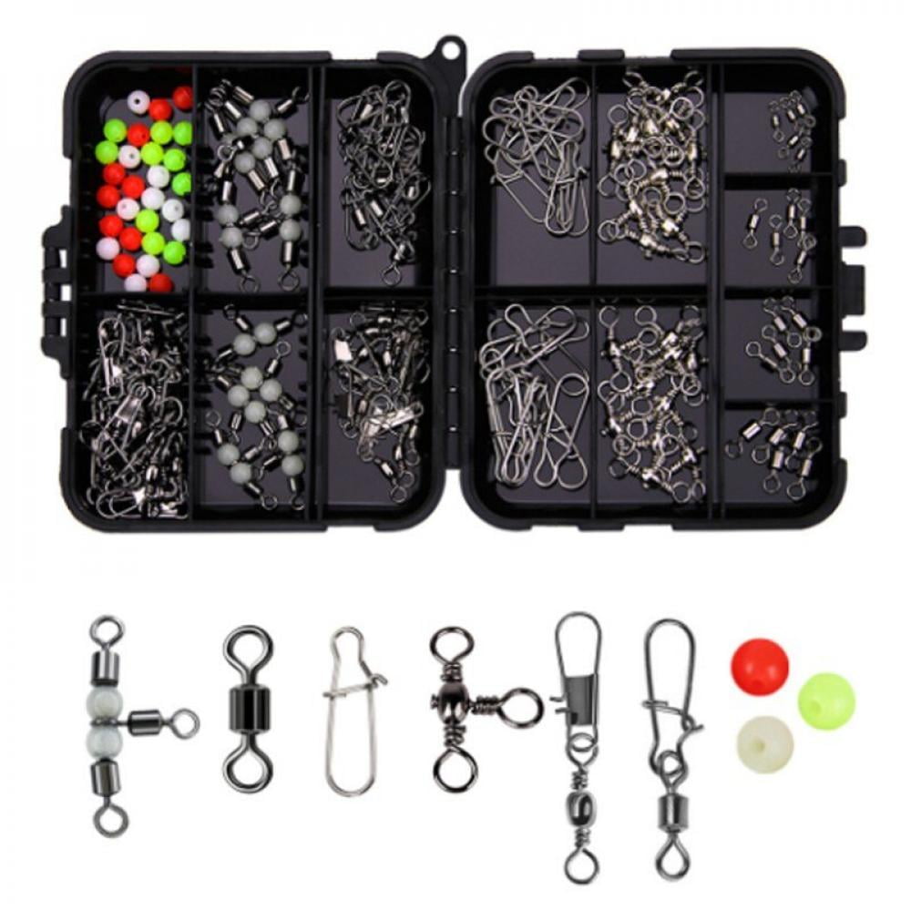 160pcs Carp Fishing Tackle Box Kit Swivels Snaps Sinker Jig Hooks Beads Tools 