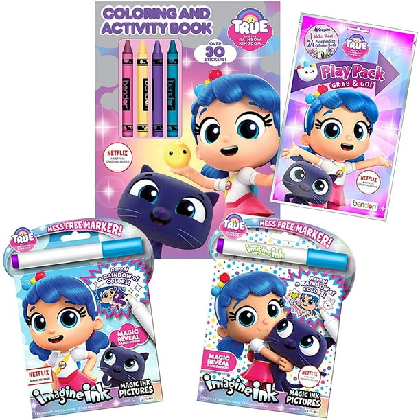 True And The Rainbow Kingdom No Mess Activity Book 4 Pack 2 Imagine Ink Books 1 Big Coloring Book And Crayon Set 1 Play Pack With Stickers And