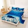 thumbnail image 2 of Feelyou Ocean Fish Animal Full Size Sheets for Boys Girls, Sea Wave Marine Wildlife Bed Sheets, Navy, 4pcs, 2 of 5