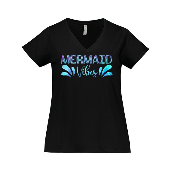 Inktastic Mermaid Vibes Text in Blues Women's Plus Size V-Neck T-Shirt
