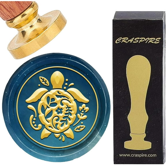 Turtle Wax Seal Stamp Retro Sea Animal Flower Sealing Wax Stamp 25mm Removable Brass Head with Rosewood Handle for DIY Scrapbooking Invitation Gift Wrap Envelopes Wine Packages DIY