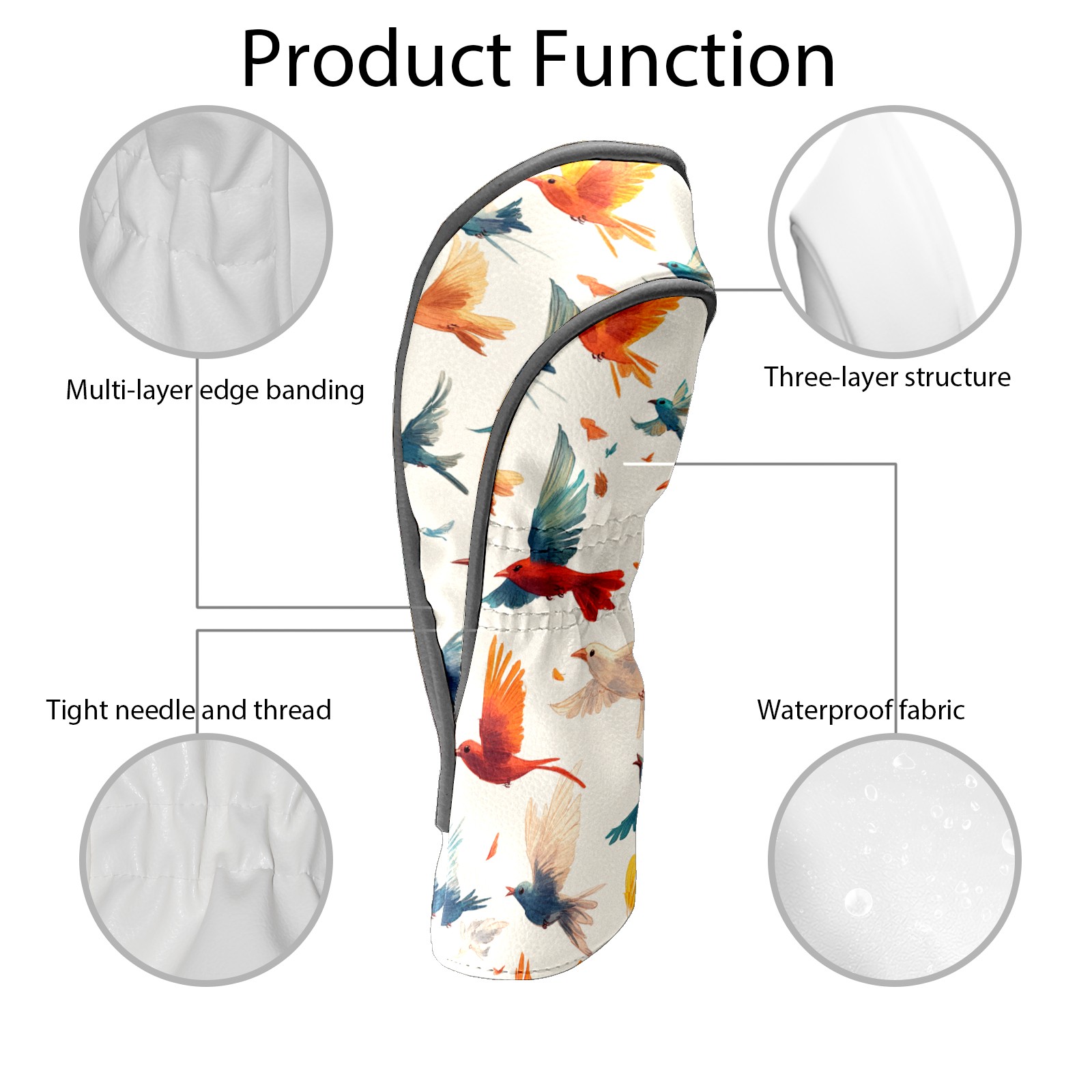 Golf Club Covers PU Leather Waterproof Head Covers for Fairway Woods Hybrids Colorful Pigeons