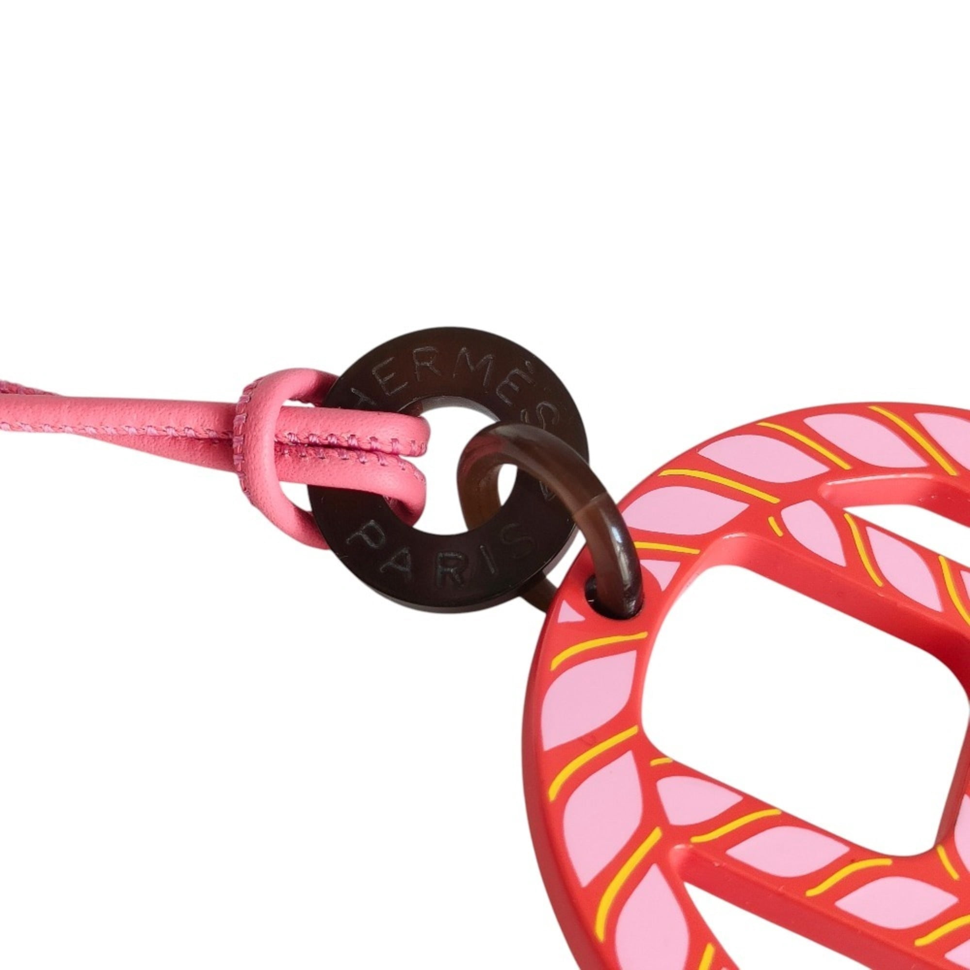 Pre-Owned HERMES H-Equipe Nautic Leather Cord Pendant Necklace, Pink, Women's, Lux ...