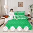 thumbnail image 4 of Castle Fairy Retro Lace Trim Stripe King Size Comforter Sets 3pcs,Minimalist Heart Pattern Comforters King Size,Emerald Green White,Reversible,1 Comforter and 2 Pillowcases, 4 of 6