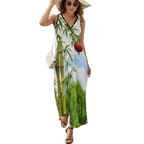 Vestido Largo Sin Mangas Para Mujer, Gaosheng Bamboo Traje Informal Para Cumpleaños, Verano