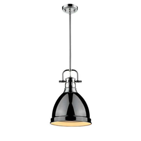 Yep by Golden Lighting Duncan 1-light 9in Rod Hung Pendant in Chrome and Black shade