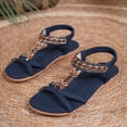 thumbnail image 4 of Flat Sandals for Women Comfy Footbed Beach Shoes Bohemia Beaded Elastic Ankle Strap Casual Lightweight Walking Shoes Navy Size 8, 4 of 6