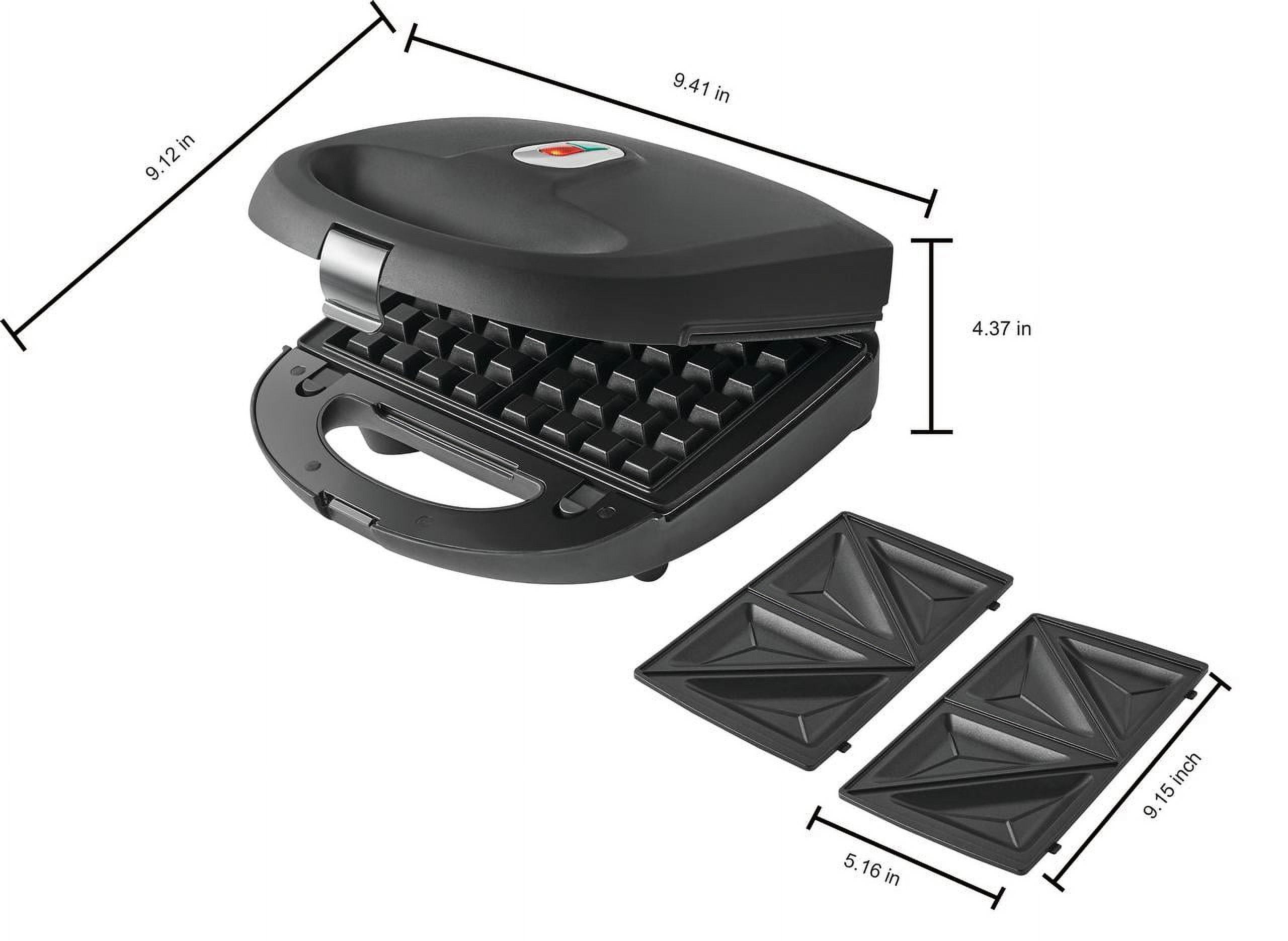 Mainstays Black 2 in 1 Waffle and Sandwich Maker, Nonstick, Removable Plates, New