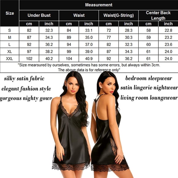 Women Lingerie Satin Lace Chemise Nightgown Sexy Full Slips Sleepwear