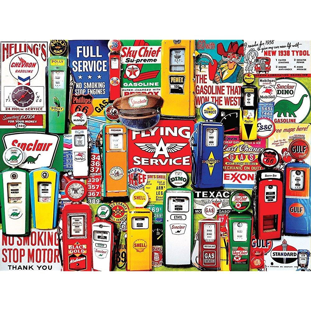 Jigsaw Puzzle Car Retro Petrol Gas Pumps 1000 pieces NEW collector's tin 