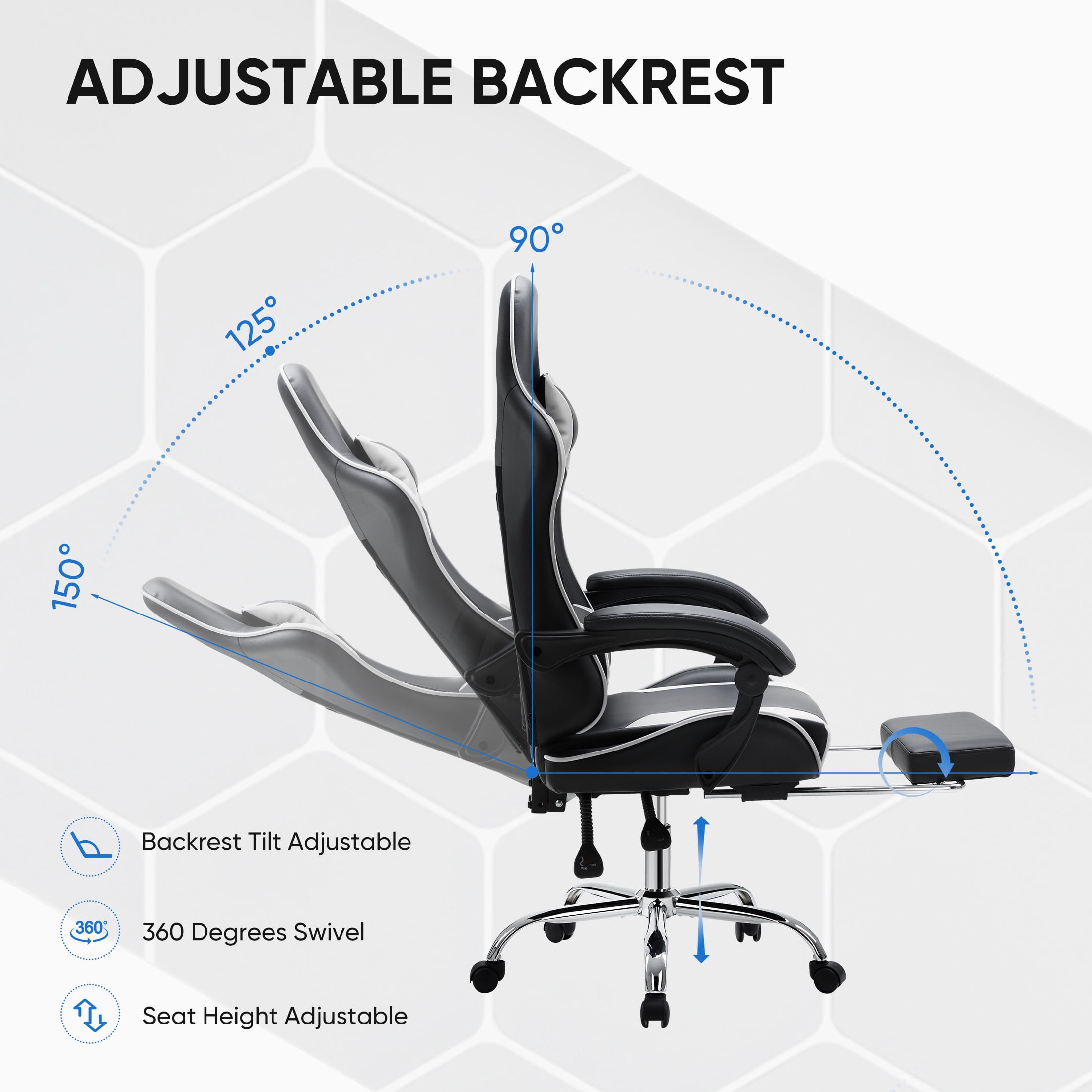 EDX Ergonomic Gaming Chair High Back Office Chair with Lumbar Support and Adjustable Armrests Swivel Racing Chair, Black and White