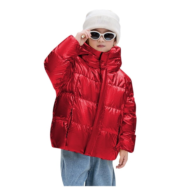 Parkas de manga larga del mismo estilo, chaqueta de plumón de color liso de invierno para niños y niñas, estilo corto, holgada y gruesa, chaqueta blanca con capucha, abrigo de poliéster para niños.