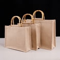 thumbnail image 4 of Bolso De Tela De Saco Bolso De Almacenamiento De Estilo Simple Bolso De Tela De Saco Beige Natural Bolso De Tela De Saco Recubierto Con Película Impermeable Con Artesanía Mango De Bambú Elegante Bolso Eigraketly HA028375-02, 4 of 5