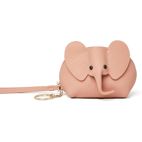 Small Leather Coin Purse for Women Cute Elephant Change Purse for Women Zipper Coin Pouch Wallet with Key Chain and Wrist Strap