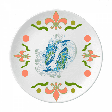 

Fish Waves Sea Animal Art Deco Fashion Flower Ceramics Plate Tableware Dinner Dish