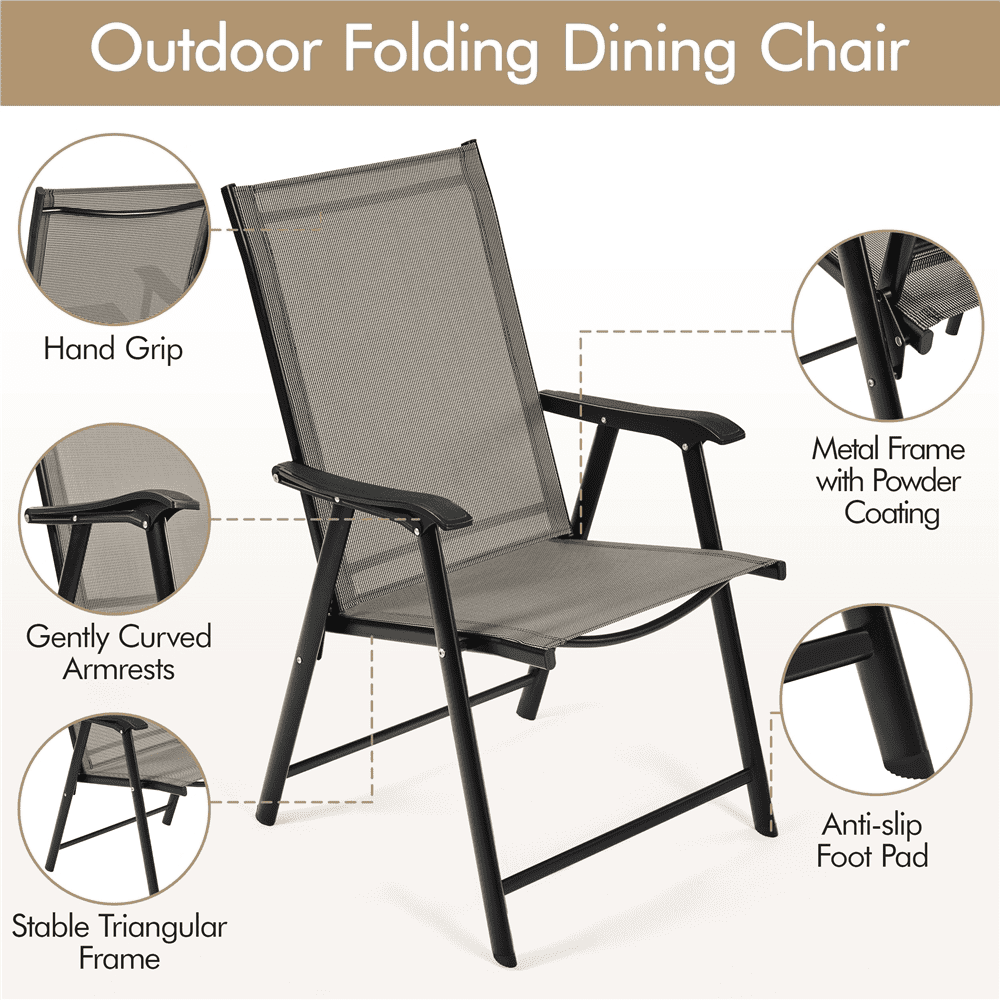 Renwick Outdoor Texteline Folding Dining Chairs with Backrest, Set of 2, Brown