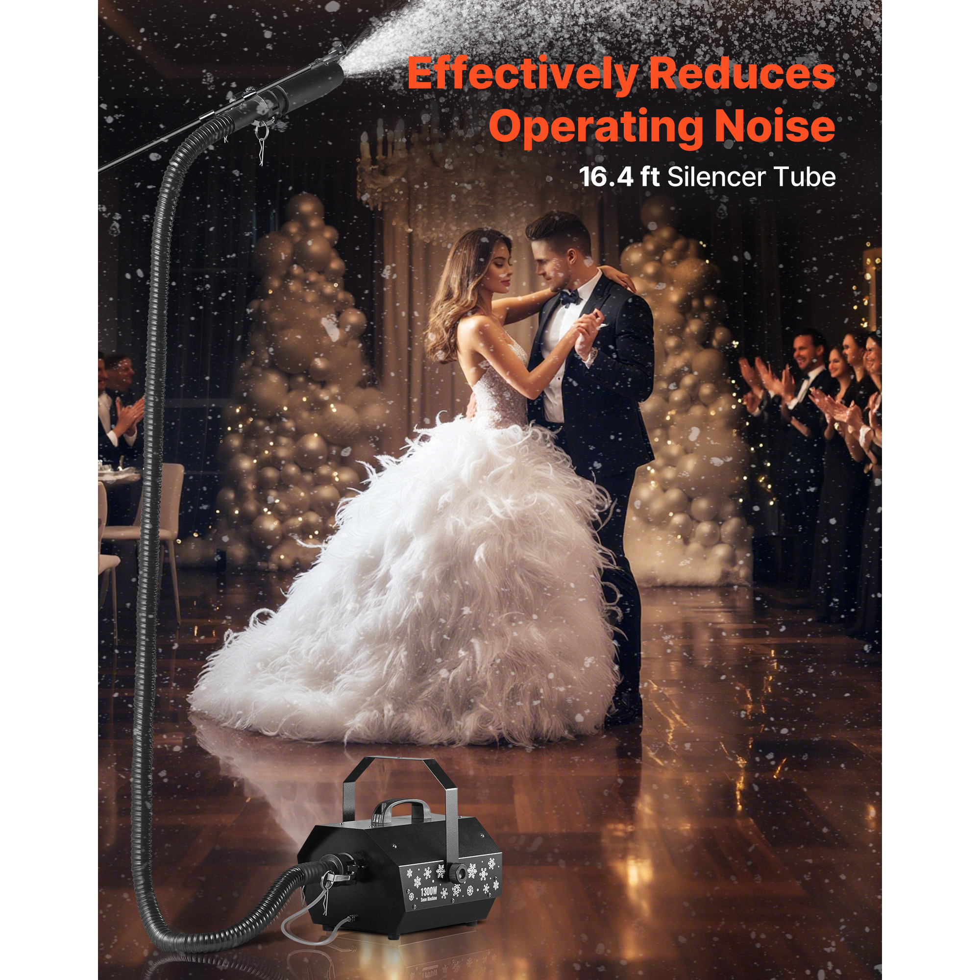 KFFKFF 1300W Quiet Snow Machine with Wireless Remote, Portable Snowflake Maker for Indoor and Outdoor Events, Ideal for Holiday Parties, Weddings, Stage Effects, and Decorative Displays