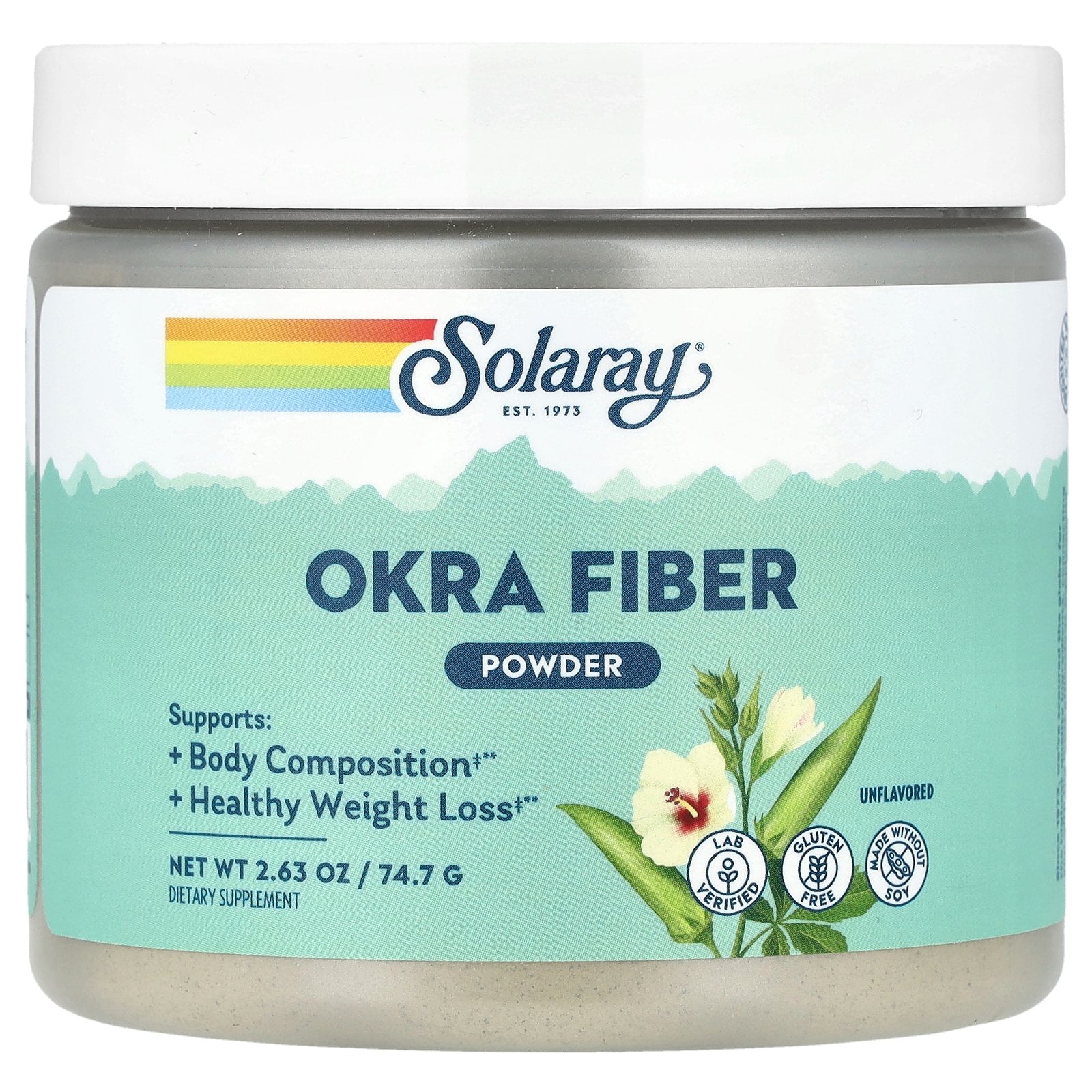 Solaray Okra Fiber Powder, Unflavored, 2.63 oz (74.7 g)