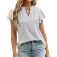 thumbnail image 2 of Sngxgn Women's Casual Short Sleeve T Shirts Ribbed V Neck Loose Fit Tee Summer Tunic Tops(White,L), 2 of 4