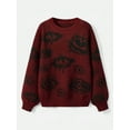 thumbnail image 2 of Women'S Oversized Eye Print Knit Crewneck Fall Pullover Sweaters Red L, 2 of 4