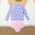 thumbnail image 6 of lnmuld Kids Swimsuits Girls Long Sleeve Floral Print Rash Guard and Striped Swim Shorts Bikini Set for Swimming Training and Beach Size:10-11 Years, 6 of 9