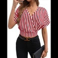 thumbnail image 2 of Camisas Informales Elegantes para Mujer, Blusas de Trabajo de Corta con Cuello en V, Blusas Informales de Negocios de Verano 2025 Rojo L, 2 of 9