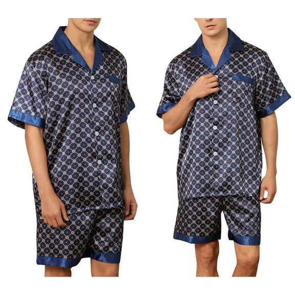 Hvyesh Mens Silk Satin Pajamas Set Short Sleeve and Shorts Classic Sleepwear Loungewear 2025 Summer Nightwear Suit