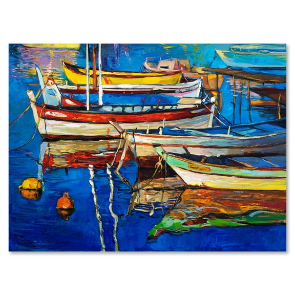 Designart ' Boats Near Coastal Town Resting On The Water II ' Nautical & Coastal Canvas Wall Art Print