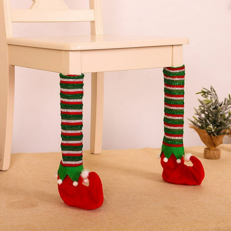 Christmas Chair Leg Covers Elf Stripe Feet Chair Leg Shoes Dinner
