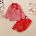thumbnail image 2 of idosla Toddler Baby Boy Irish Outfit Long Sleeve Shamrock Embroidery Striped Sweater Tops with Pants 2Pcs Clothing Set (Red, 3-6 Months), 2 of 9