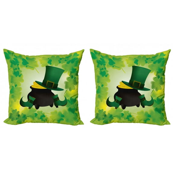 Ambesonne Colorful Throw Pillow Cover 2 Pack, Pot of Gold, 18", Forest Green