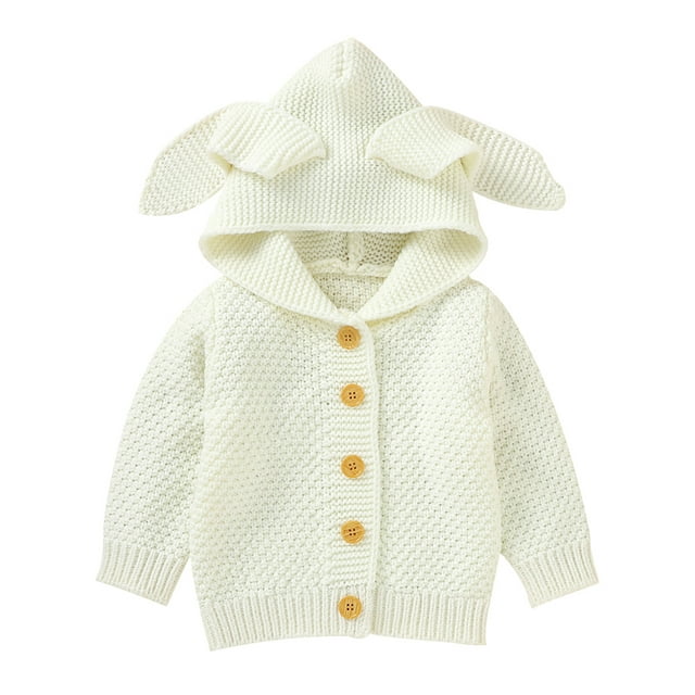 Xingqing Infant Toddler Baby Girls Solid Color Rabbit Ear Long Sleeve Knitted Hooded Coat