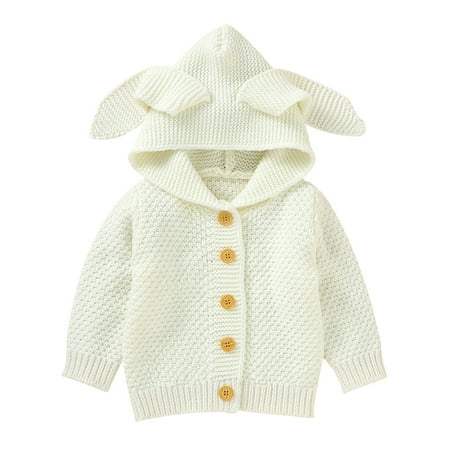 

Nokpsedcb Infant Toddler Baby Girls Solid Color Rabbit Ear Long Sleeve Knitted Hooded Coat White 12-18 Months