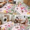 thumbnail image 5 of Area Rug for Living Room, Tulips Spring Floral Non-Slip Indoor Large Carpet for Bedroom/Dining Room, Pink Plaid Flowers Butterfly Pastoral Washable Low-Profile Floor Mat Runner Rugs - 2.7 x 5 Ft, 5 of 7