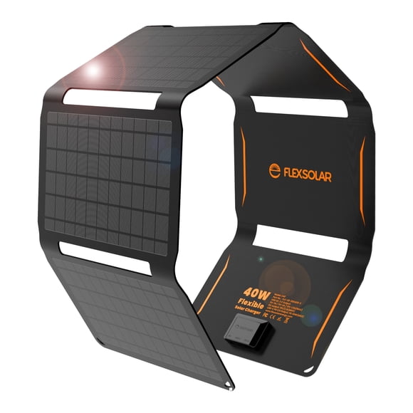 FlexSolar Cargador de panel solar plegable de 40 W con salidas USB-C y USB-A para teléfonos, bancos de energía, tabletas, resistente al agua para acampar, hacer caminatas y hacer mochileros