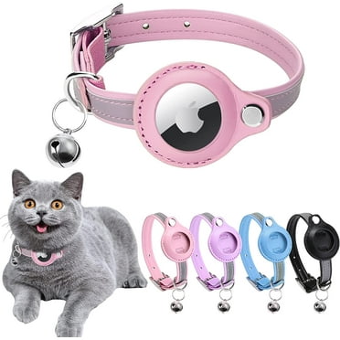 Airtag Cat Collar, Cat Collar with Bells, Reflective GPS Cat Collar, Anti-Lost Cat Tracker Collar Adjustable Leather Cat Collar for Boy Girl Cats or Small Dogs, Kittens and Puppies (S, Pink)