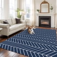 thumbnail image 2 of Navy Blue Geometric Area Rugs 6'x9', Washable Small Throw Rugs for Kitchen Dining room, Modern Pure Color Abstract Striped Indoor Outdoor Rug Non-Slip Low Pile Carpet Runner Reversible Floor Mats, 2 of 8