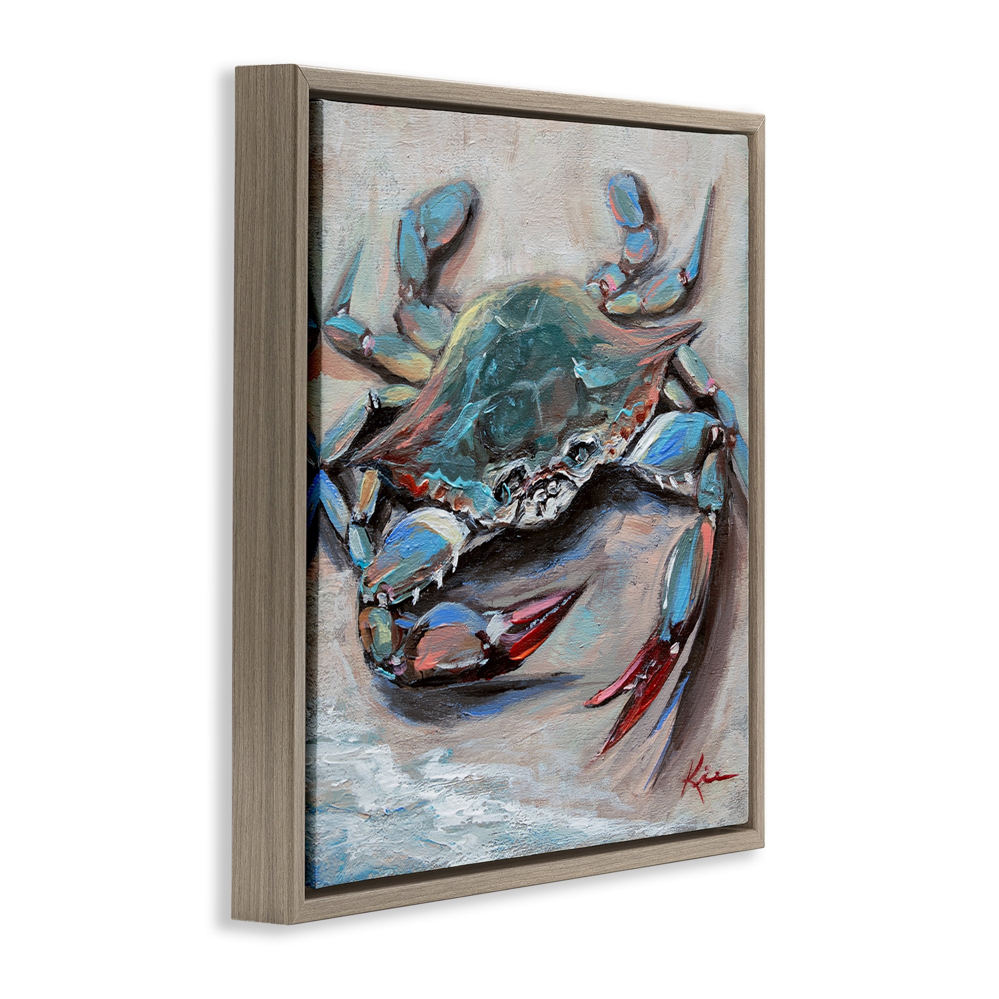 Stupell Industries Blue Crab with Red Claws Nautical & Beach Painting Brown Floater Framed Canvas Art Print Wall Art, 18 x 18