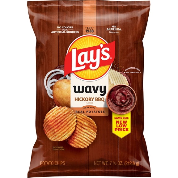 Lay's Wavy Hickory BBQ Flavored Potato Chips, 7.5 oz Bag