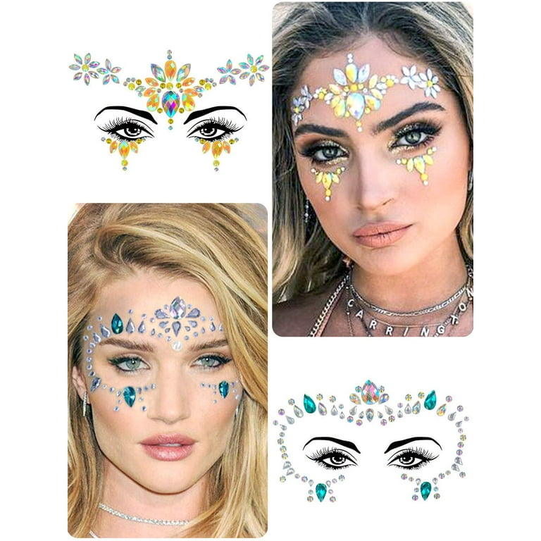 8 Sets Face Gems Mermaid Face Jewels Stick On Crystal Rhinestone