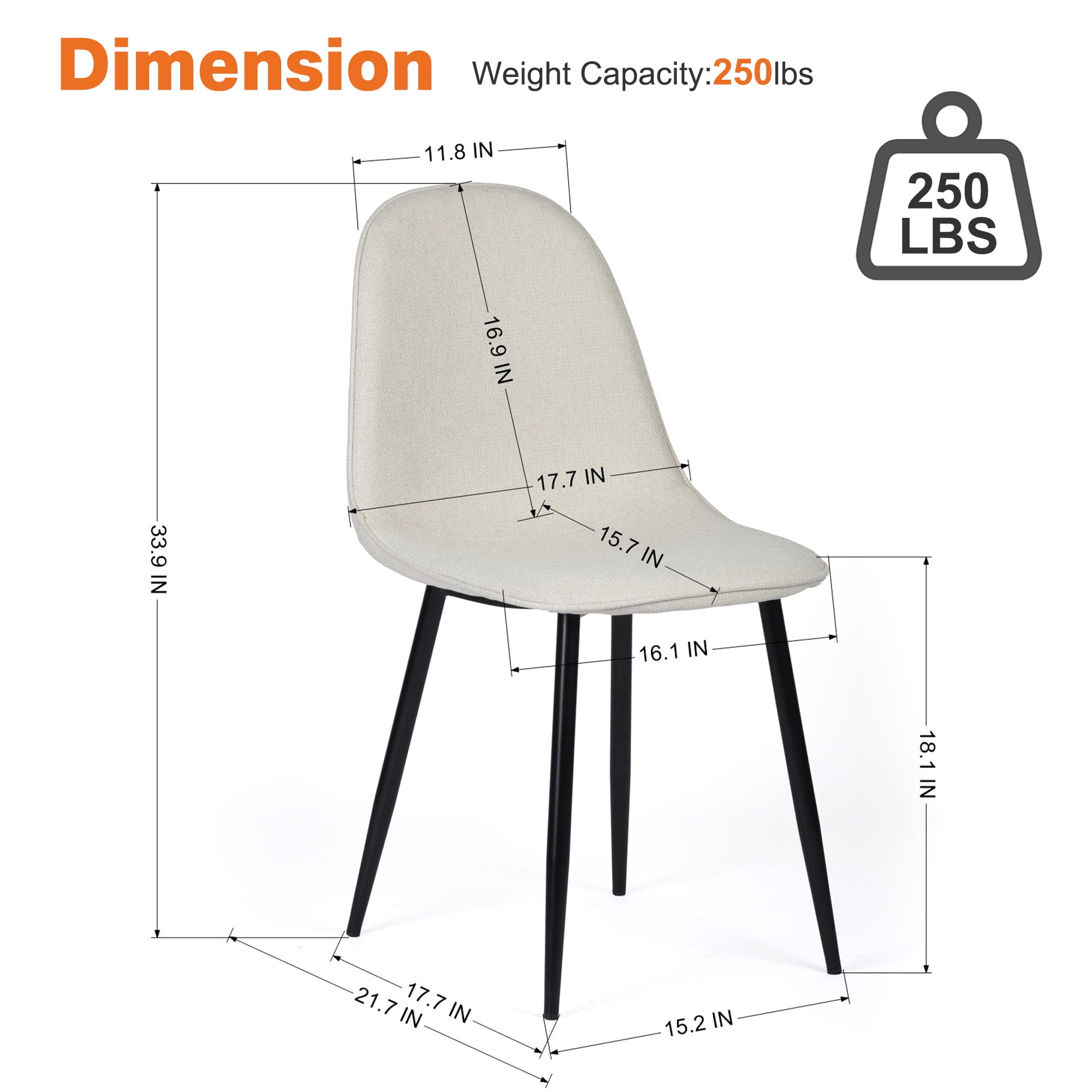 Homy Casa Set of 4 Dining Chairs Modern Upholstered Side Chairs with Ergonomic Curved Back and Sturdy Metal Legs for Kitchen Dining Room and Living Room
