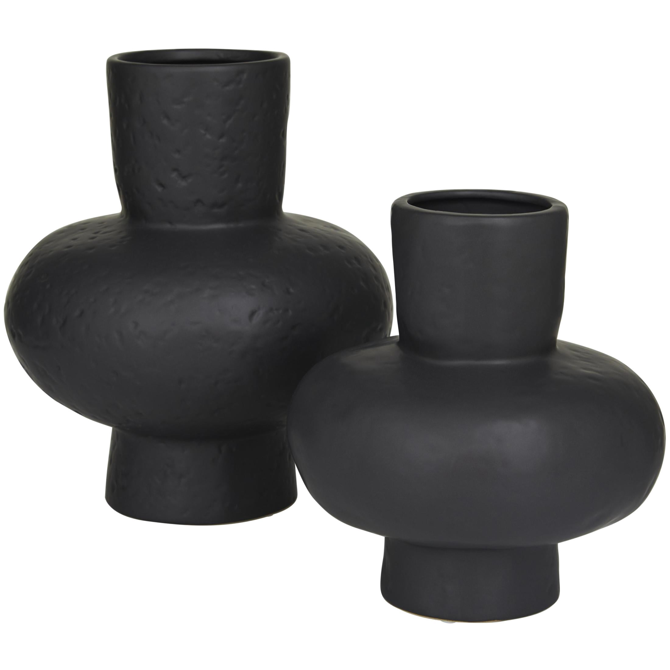 CosmoLiving by Cosmopolitan 11", 9"H Gourd Style Black Ceramic Vase, Set of 2