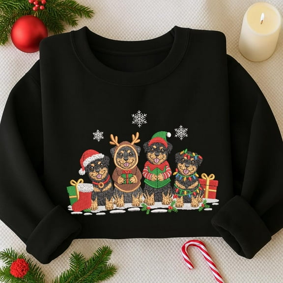Christmas Rottweiler Embroidered Sweatshirt, Christmas Reindeer Santa Elves Dog Embroidered Shirt, Merry Christmas, Winter Gift
