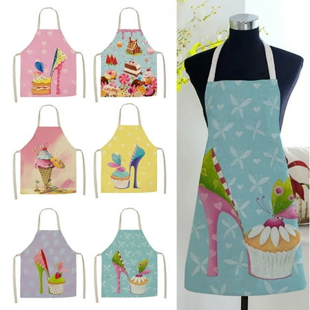 

HYDa Cooking Apron Sleeveless Large Coverage Flax Cake High Heel Printed Kitchen Long Bib Household Supplies