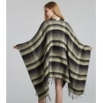 thumbnail image 3 of StylesILove Women Reversible Plaid Fringe Knitted Open Front Poncho Cape Oversized Cardigan Cozy Wrap Shawl for Fall and Winter (Black), 3 of 6
