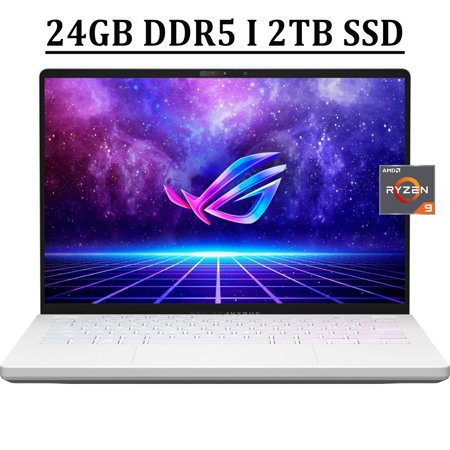 ASUS ROG Zephyrus G14 Gaming Laptop 14" WQXGA 120Hz IPS Anti-glare Display AMD Octa-Core Ryzen 9 6900HS Processor 24GB DDR5 2TB SSD Radeon RX6700S 8GB Graphic RGB Backlit USB-C HDMI Dolby Win11 White
