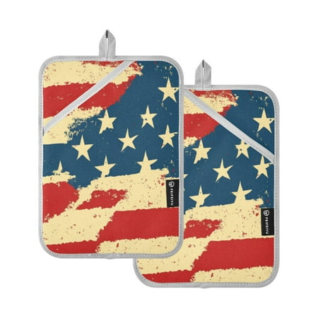 

Pot Holders Set of 2 Heat Resistant Potholders for Kitchen Easy Grip Oven Mitts for Microwave Oven Baking Kitchen BBQ American Flag Style